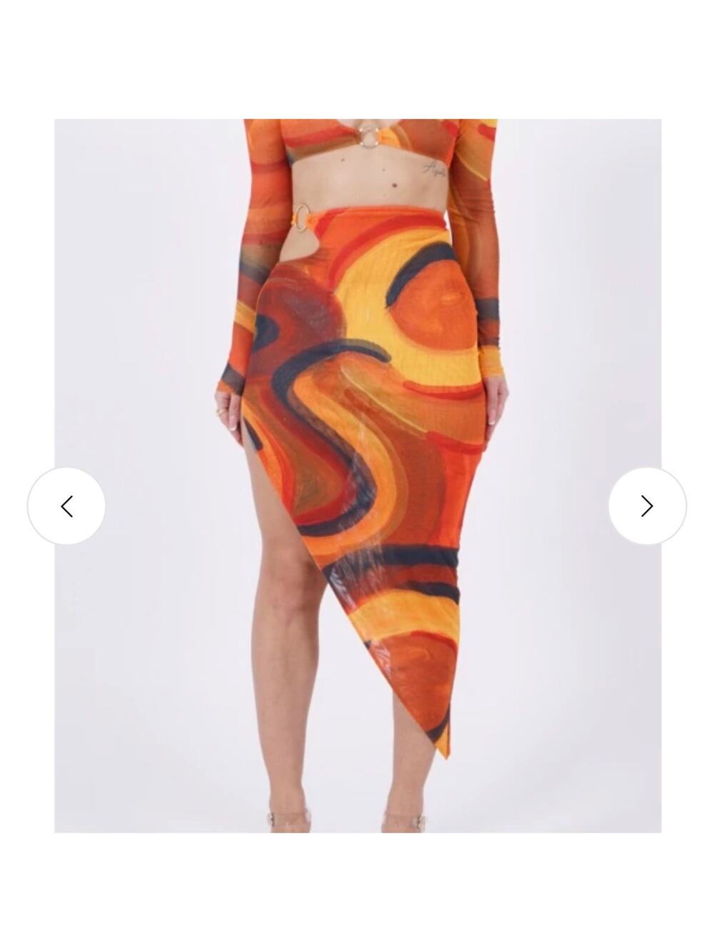 FARAI LONDON Willow Asymmetrical Midi Skirt Orange XS
